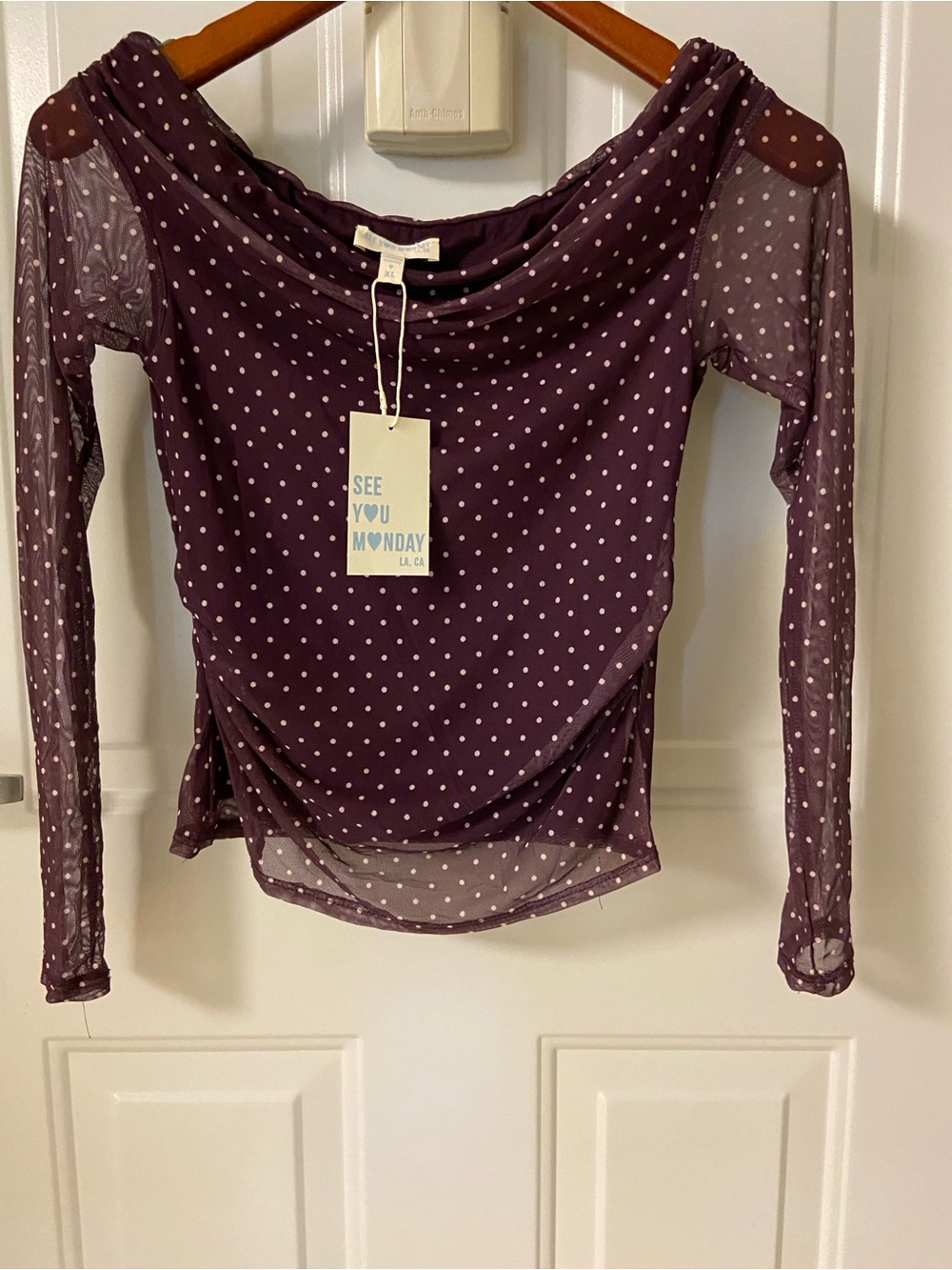 Polka Dot Long-Sleeve Mesh Top